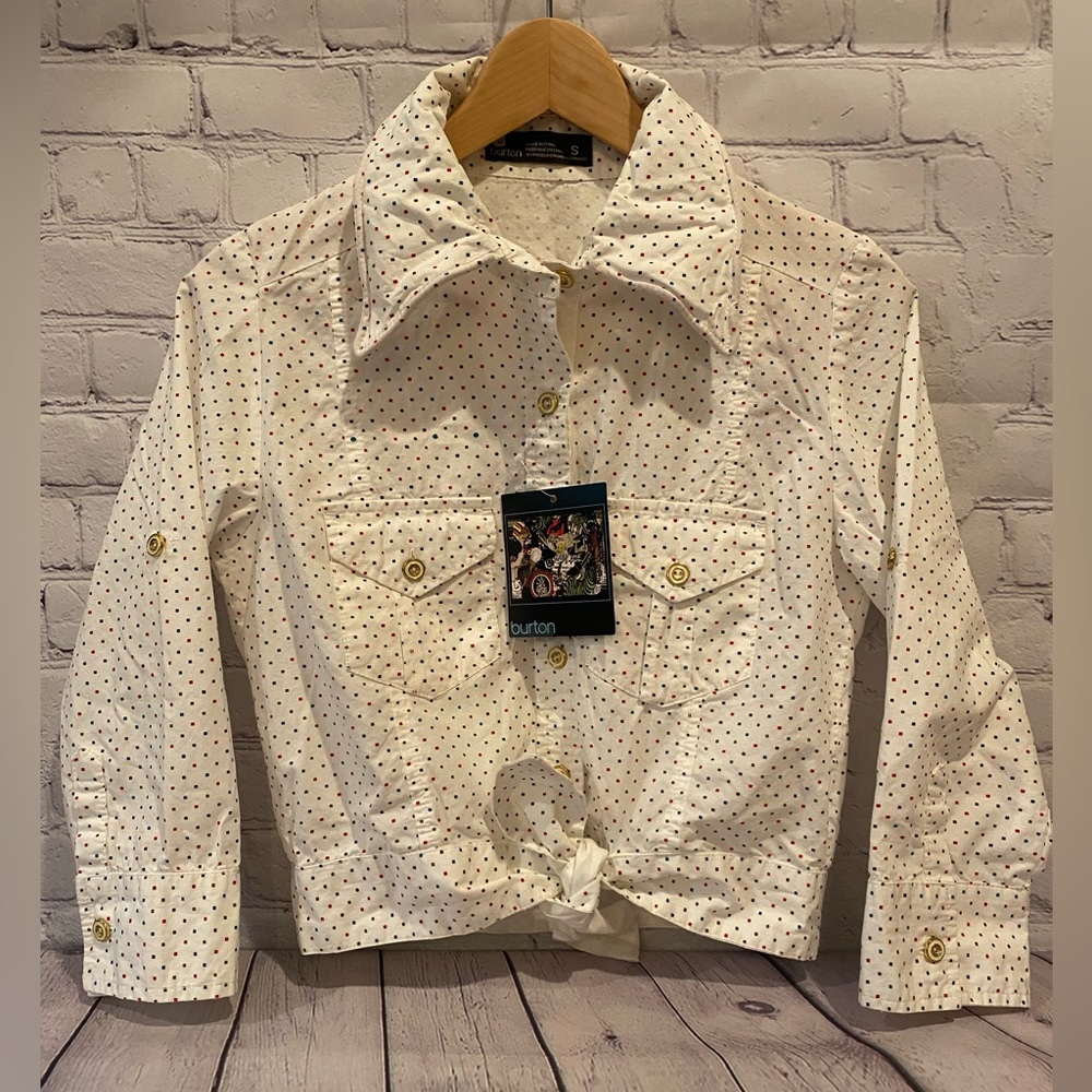 NWT Burton PolkaDot Button-Down Crop Popped Collar Shirt